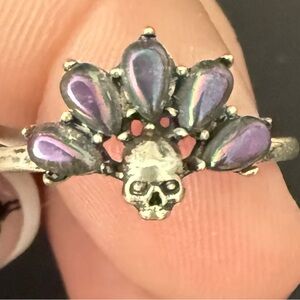 Silver Skull Ring with Purple Accents
